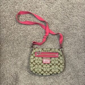 Coach Brown and Pink Crossbody Bag with Signature Style